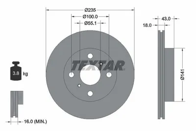 Obrázok produktu pre 2 brzdové kotúče Textar 235 mm vpredu pre Toyota Yaris CP10