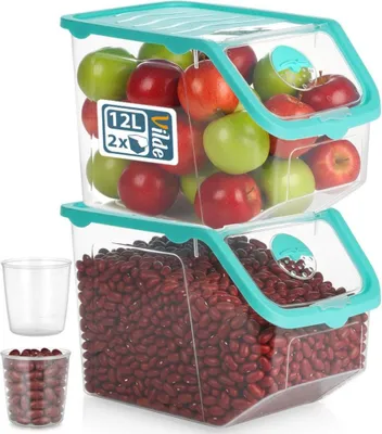 Zdjęcie produktu dla Vilde | Pojemnik na żywność - 2 sztuki - Pojemnik do przechowywania owoców i warzyw - z pokrywką - Przezroczysty i niebieski - 12 litrów