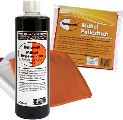 Produktbild von Renuwell Möbel Poliertuch 4 Stück - Möbel-Regenerator 500 ml Spar-Set