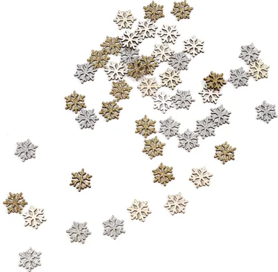 Scattered snowflake confetti in silver and gold.