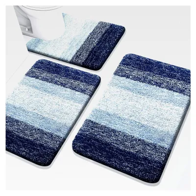 Produktbild von Badezimmerteppich-Set, 3-teilig, extra weich und saugfähig, maschinenwaschbar, Badematten für Badezimmer, WC, Badewanne und Dusche, 61 x 40 cm, 76 x 50 cm und U-förmig, 61 x 50 cm
