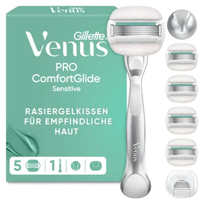 Produktbild von Gillette Venus Pro Comfortglide Sensitive Rasierer Damen, Silber – Rasierer + 6 Klingen