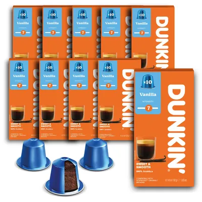 Image de Dunkin Donuts Vanilla 100 capsules de café | Compatibles avec les machines Nespresso®*³ de la gamme Original | Grains 100 % arabica | Torréfaction douce aux notes délicates de vanille