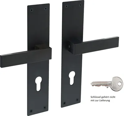 Produktbild von Renovierungsschild 55x250mm Schwarz matt Langschildgarnitur Türdrücker Edelstahl Profilzylinder
