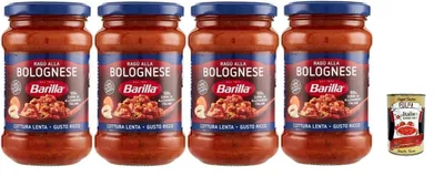 Produktbild von Barilla Ragù alla Bolognese, Traditionelle Italienische Fleischsauce, Glutenfrei, 4 x 400g, + Italian Gourmet polpa 400g
