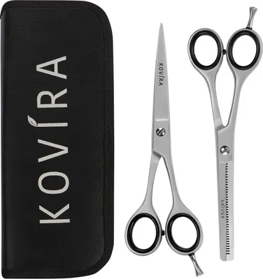 Immagine prodotto di Set professionale Unyqoos® Kovira da 2 forbici per parrucchiere: 1 forbice da taglio da 16,5 cm e 1 forbice smussante, lame da 7 cm, 29 denti, acciaio inossidabile giapponese 420C, impugnature in gomma e custodia