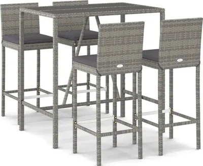 Produktbild von vidaXL 5-tlg. Gartenbar-Set mit Kissen Grau Poly Rattan