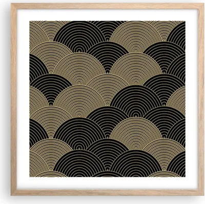 Produktbild von Gerahmtes Poster - Rahmen in heller Eiche - Schwarz und Gold Kreise Grafiken - 50x50 cm - Wand Bild - Wanddeko - Wandbilder - Kunstposter - Wandposter - Bilderrahmen - Bilder - P2NAC50x50-4880