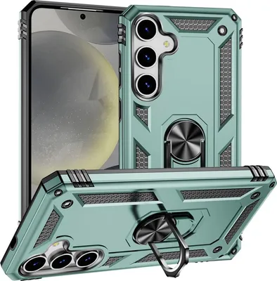 Produktbild von Mobigear Armor ring  Samsung Galaxy S25 Hülle Hardcase Backcover Stoßfest mit Ringhalter - Grün