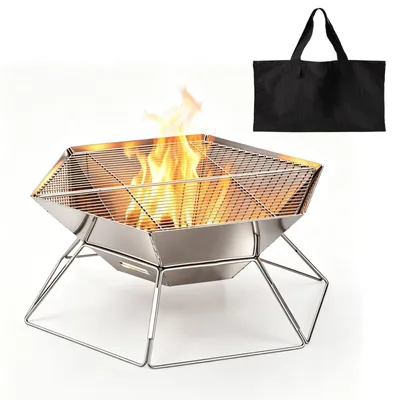 Productafbeelding van Omgoods - Draagbare Vuurkorf van Roestvrij Staal met Grillrooster