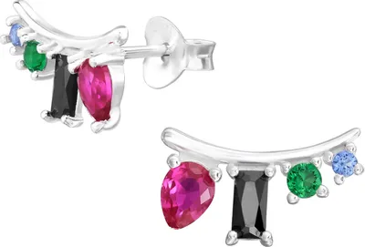 Produktbild von Ohrringe Ohrstecker 925 Sterling Silber mit bunten Zirkoniasteinen