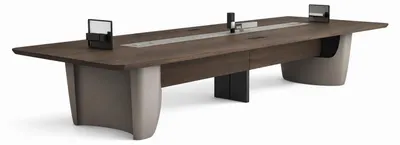 Productafbeelding van Een moderne conferentietafel van walnoothout met gebogen poten