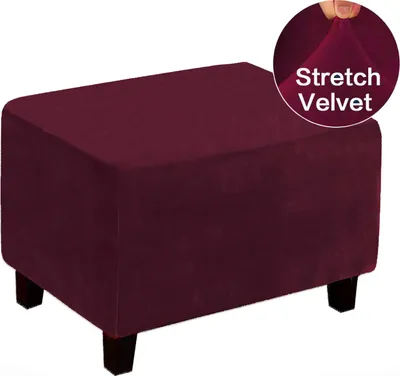 Obrázek produktu pro Stretch Ottoman Cover Stool Covers Footstool Protective Covers Velvet Slipcovers for Ottoman (L, červená)