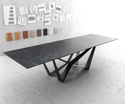 Produktbild von DELIFE Esstisch Edge 300x100cm Keramik Laminam®Nero Greco Anthrazit Spider Flachstahl Schwarz