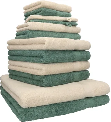 Produktbild von Betz 12er Handtuch Set Premium   Farbe Sand und tannengrün