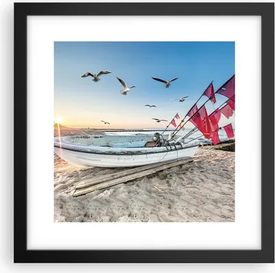 Produktbild von Gerahmtes Poster - Schwarzer Rahmen - £ódŸ Küste Möwen - 30x30 cm - Wand Bild - Wanddeko - Wandbilder - Kunstposter - Wandposter - Bilderrahmen - Bilder - Kunstdruck - Wanddekoration - P2BAC30x30-4779