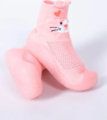 Obrázek produktu pro Ponožkoboty capáčky barefoot bosé OBO-0175 růžové lososové s kočičkou VZDUŠNÉ bačkůrky ponožky s gumovou stélkou 21
