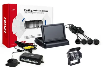 Zdjęcie produktu dla AMiO Parking Assist TFT02 4,3" z kamerą HD-501-IR z 4 czujnikami, czarny