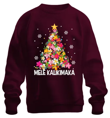 Immagine prodotto di MELE KALIKIMAKA Felpa Pullover Unisex Natale Hawaiano Plumeria Tropical Beach, Borgogna, 3XL