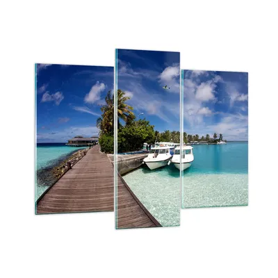 Produktbild von Bilder auf glas - Maledische Insel Archipel Ozean Hütte - 130x100cm - Glasbilder - Wandbilder - Kunstdruck - Wanddekoration aus Glas - Glas Bilder - Wandbild auf Glas - GCB130x100-0436