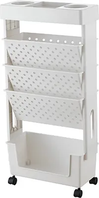 Immagine prodotto di Carrello porta libri mobile a più ripiani, con ripiani in plastica girevoli e rimovibili, pratico organizer su ruote, bianco