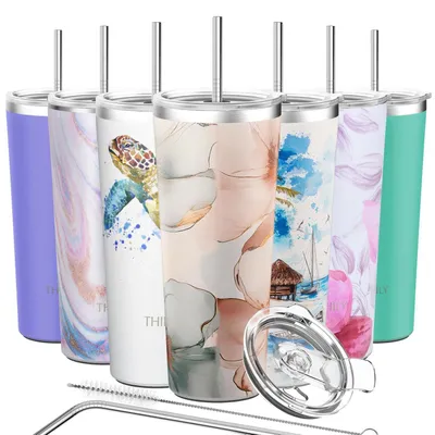 Image de Gobelet isotherme en acier inoxydable de 780 ml, avec 2 couvercles et 2 pailles, résistant aux éclaboussures, sans BPA