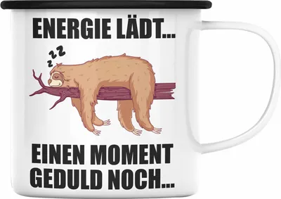 Produktbild von Trendation - Faultier Emaille Tasse mit Spruch Geschenk Arbeitskollege Kollege Emaille Emaille Tasse Frauen Männer (Schwarz)