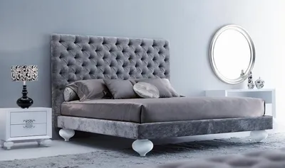 Produktbild von Casa Padrino Art Deco Chesterfield Doppelbett 201 x 220,6 x H. 150,2 cm - Verschiedene Farben - Massivholz Bett mit Kopfteil und edlem Velourstoff - Art Deco Schlafzimmer Möbel