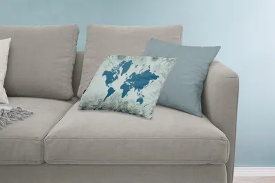 Produktbild von MuchoWow® Zierkissen Sofakissen Wohnzimmer Dekokissen 60x40 cm Weltkarte - Grau - Blau - Kopfkissen - Polster mit Foto