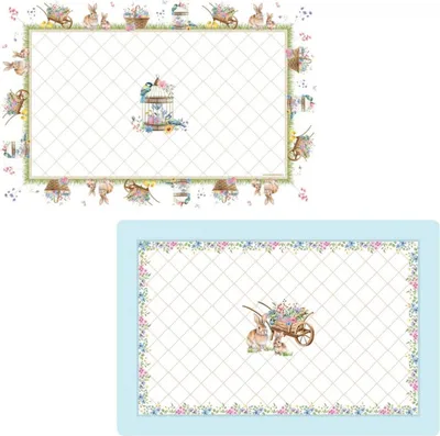 Produktbild von 6er Set Platzsets SPRING BLOOM Hasen und Blumen doppelseitig 45x30cm Easy Life