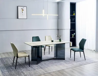 Produktbild von Weißer Esstisch Designer Essgruppe 4x Moderne Stühle Luxus Esszimmer