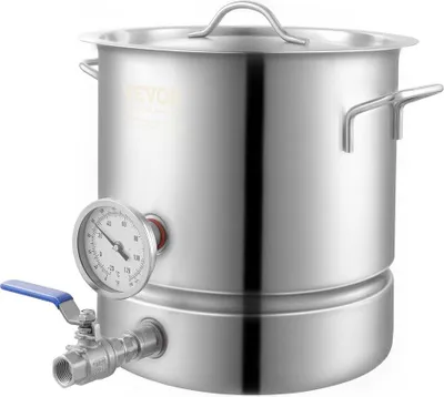 Obrázok produktu pre Nerezová kanvica, 5-galónový varný hrniec, trojvrstvové dno na pivo, varný hrniec, potreby na domáce varenie piva, vrátane veka, rukoväte, teplomera, guľového ventilu, filtra a filtračnej misky.