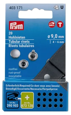 Hohle Klinknägel Ø 9 mm, Messing silber, 20 Stück für Vario Creative Tool