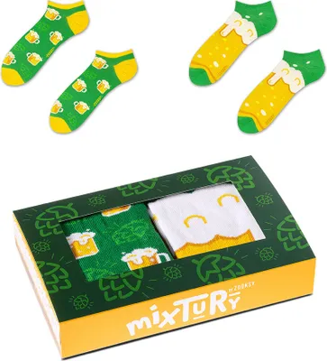 Produktbild von Zwei Paar Lustige Kurze Socken für Herren 41-46, Dunkelgrüne Socken in Bierkrügen