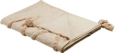 Zdjęcie produktu dla BELIANI Koc beżowy bawełniany 130 x 180 cm geometryczny wzór w stylu boho z frędzlami
