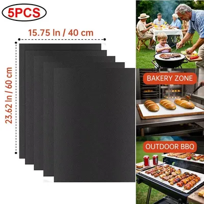 Produktbild von BBQ Matten Ofen Boden Liner Wiederverwendbare Antihaft-Backmatten Party Im Freien Schutz Matten Küche Werkzeuge Hitzebeständige Grill Matten.Version:40X60Cm-5 Stück