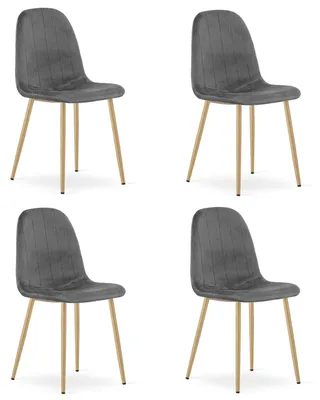 Image de Chaise - Leobert - Padva - Velours Gris Foncé/Pieds Chêne - 44,5 X 53 X 87 Cm - Lot De 4