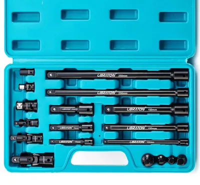 Imagen del producto de Juego de extensiones para llaves de vaso de 18 piezas, juego de extensiones en pulgadas, acero Cr-V