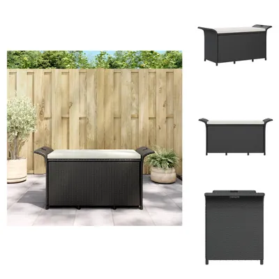 Obrázek produktu pro vidaXL Zahradní lavice s polštáři černá 116x46x57 cm polyratan - Zahradní lavice