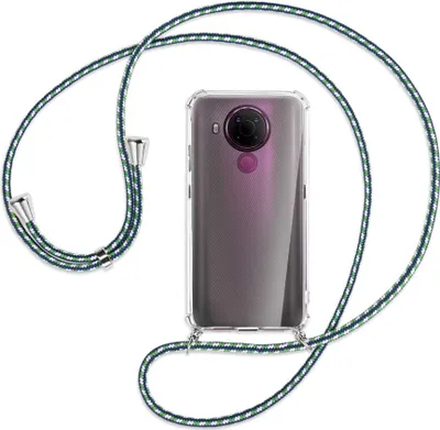 Produktbild von Handykette Backcover-Schutzhülle mit Band (Metall silberfarben) für Nokia 5.4 - grün/blau/weiß