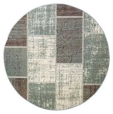 Produktbild von Teppich VintageTeppich Rund - Spring Patchwork Grün Grau