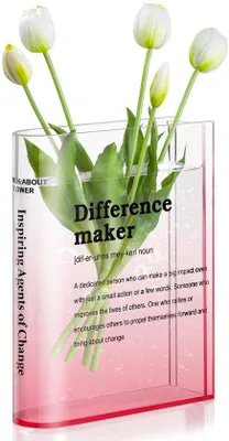 Produktbild von Rosa Acryl-Vase in Buchform, dekoratives Element für Blumenarrangements