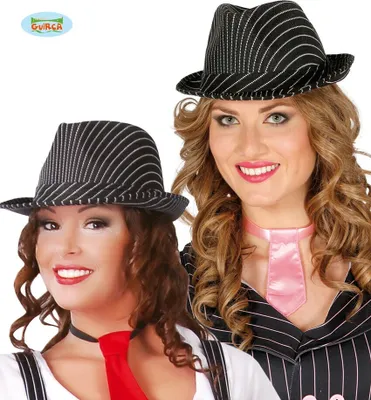 Produktbild von 20s Gangster Retro Kostüm Schwarzer Nadelstreifen Hut Karnevalsdamen Accessoire Mode Bekenntnis Zeitloser Charme, Farbe: Schwarz