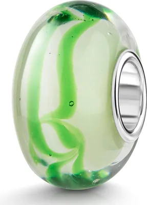 Produktbild von MATERIA by Matthias Wagner Glas Bead weiß grün mit Streifen und Silber Hülse 552