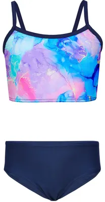 Produktbild von Aquarti Mädchen Bikini Set Bustier Bikinislip Zweiteiliger Badeanzug, Farbe: 038B Tie Dye Dunkelblau / Lila / Rosa, Größe: 134