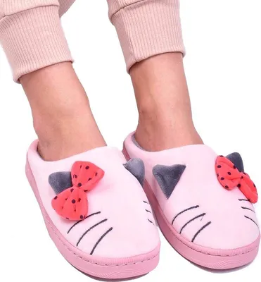 Produktbild von Damen Warme Hausschuhe Pantoffeln mit Schleife in Rosa 40/41