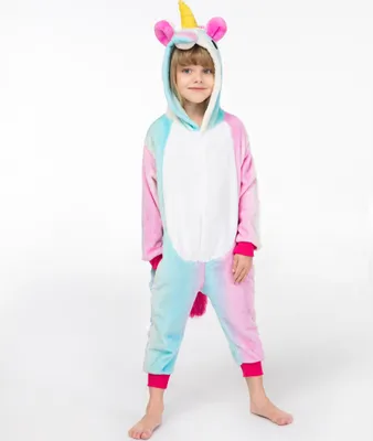 Produktbild von Kigurumi Onesie Pyjamas für Kinder Regenbogen Einhorn, Größe 140