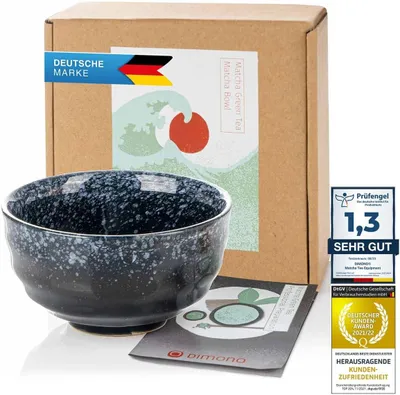 Produktbild von Komplettes Matcha Set traditionell japanisch 4-teilig mit Keramik Teeschale, Bambusbesen, Dosierlöffel & Besenhalter für authentischen Tee