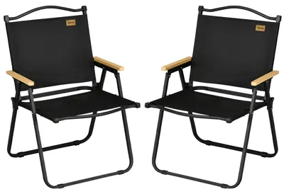 Produktbild von 2er Set Campingstuhl faltbar mit Stahlrahmen & Holzoptik, Oxford Schwarz