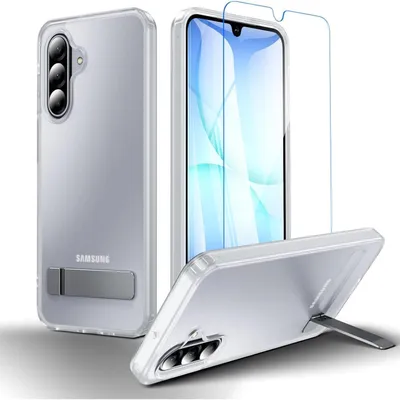 Obrázok produktu pre Puzdro na mobil s držiakom a ochranným sklom pre Samsung Galaxy A17 5G, priehľadné, s vojenskou ochranou, nárazuvzdorné